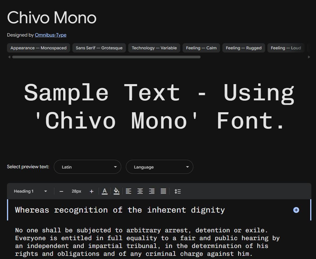 Image sample preview for text using Chivo Mono font family