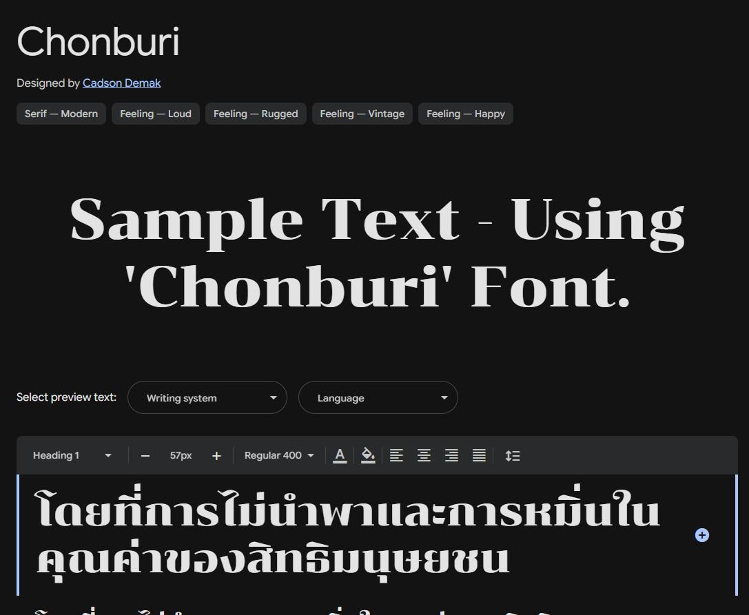 Image sample preview for text using Chonburi font family