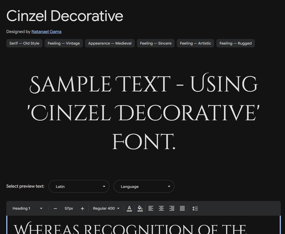 Image sample preview for text using Cinzel Decorative font family