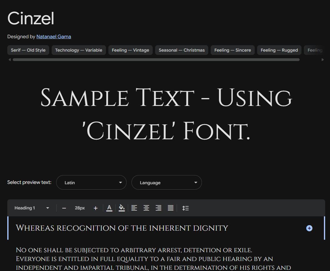 Image sample preview for text using Cinzel font family