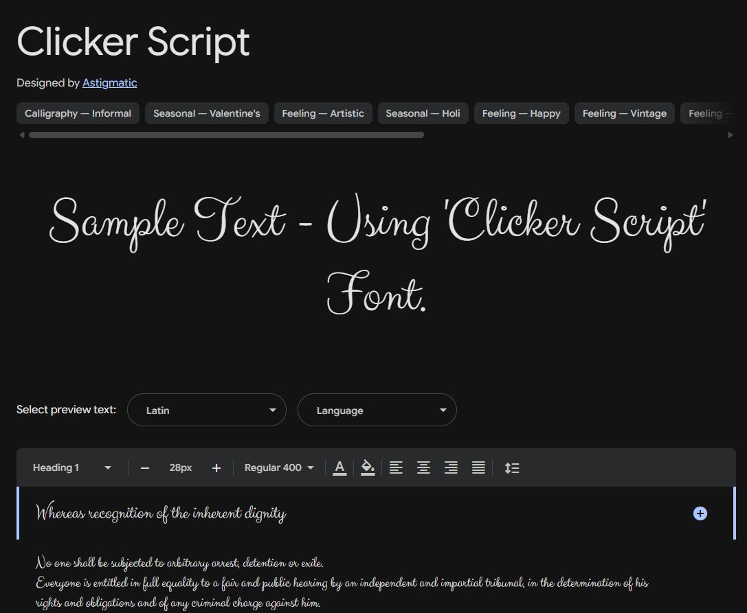 Image sample preview for text using Clicker Script font family