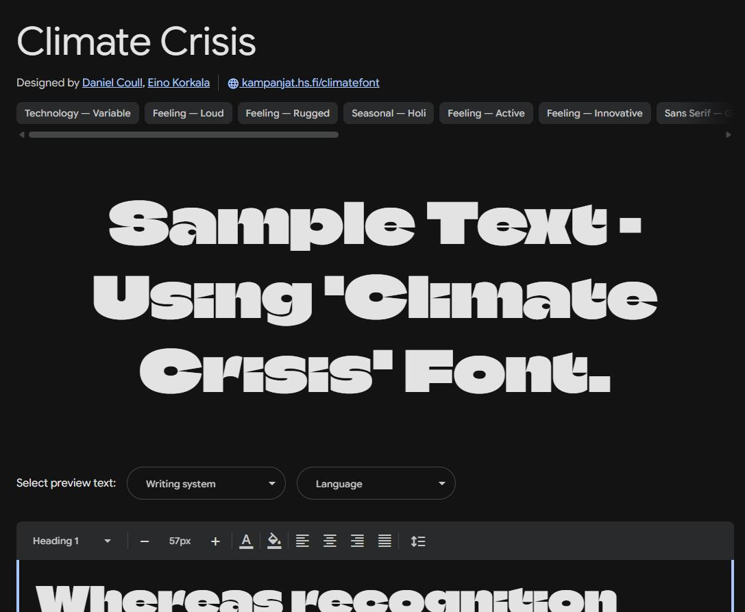 Image sample preview for text using Climate Crisis font family