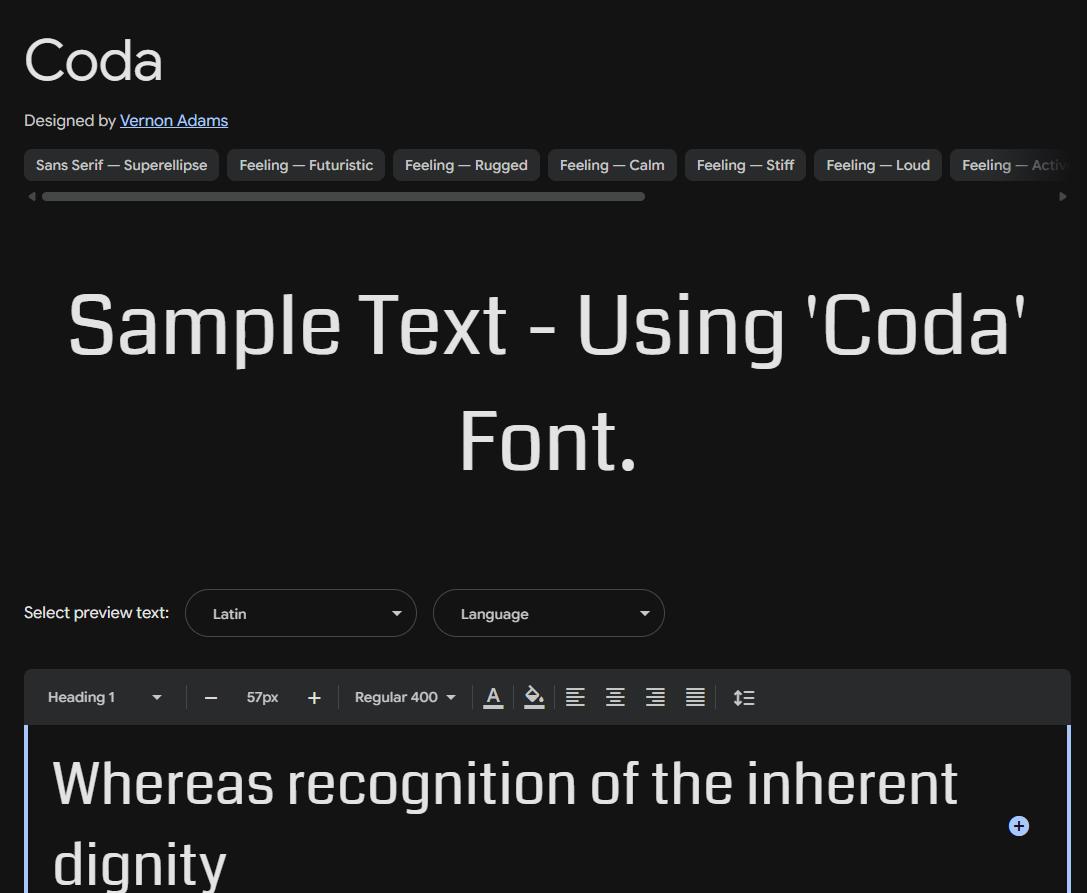 Image sample preview for text using Coda font family