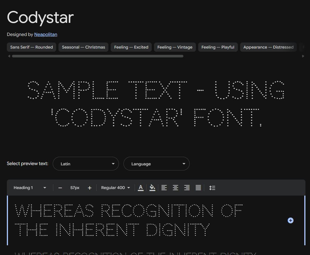 Image sample preview for text using Codystar font family