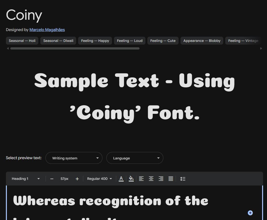 Image sample preview for text using Coiny font family