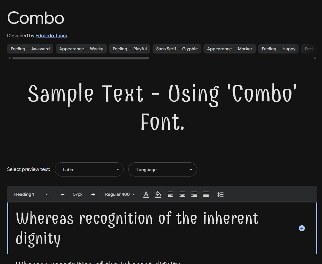 Image sample preview for text using Combo font family