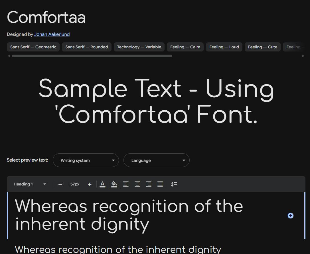 Image sample preview for text using Comfortaa font family