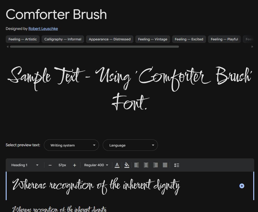 Image sample preview for text using Comforter Brush font family