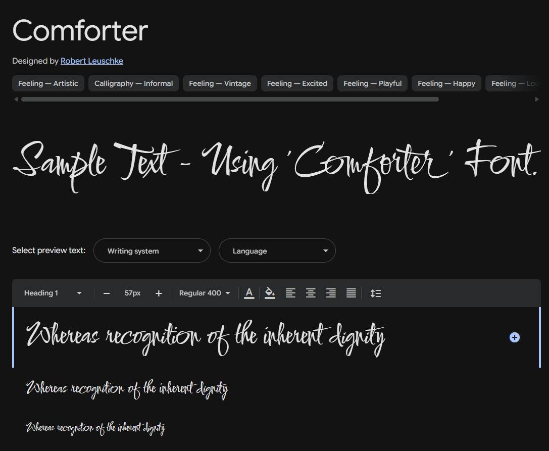 Image sample preview for text using Comforter font family
