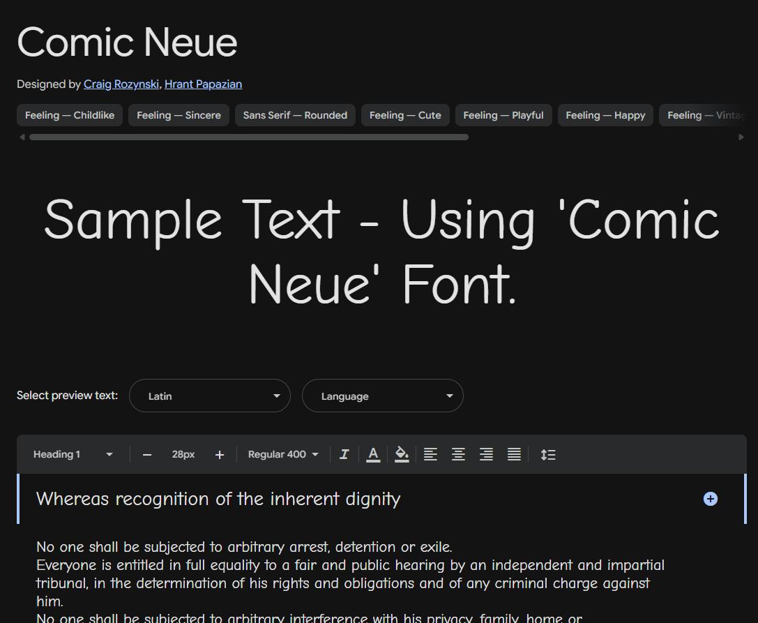 Image sample preview for text using Comic Neue font family