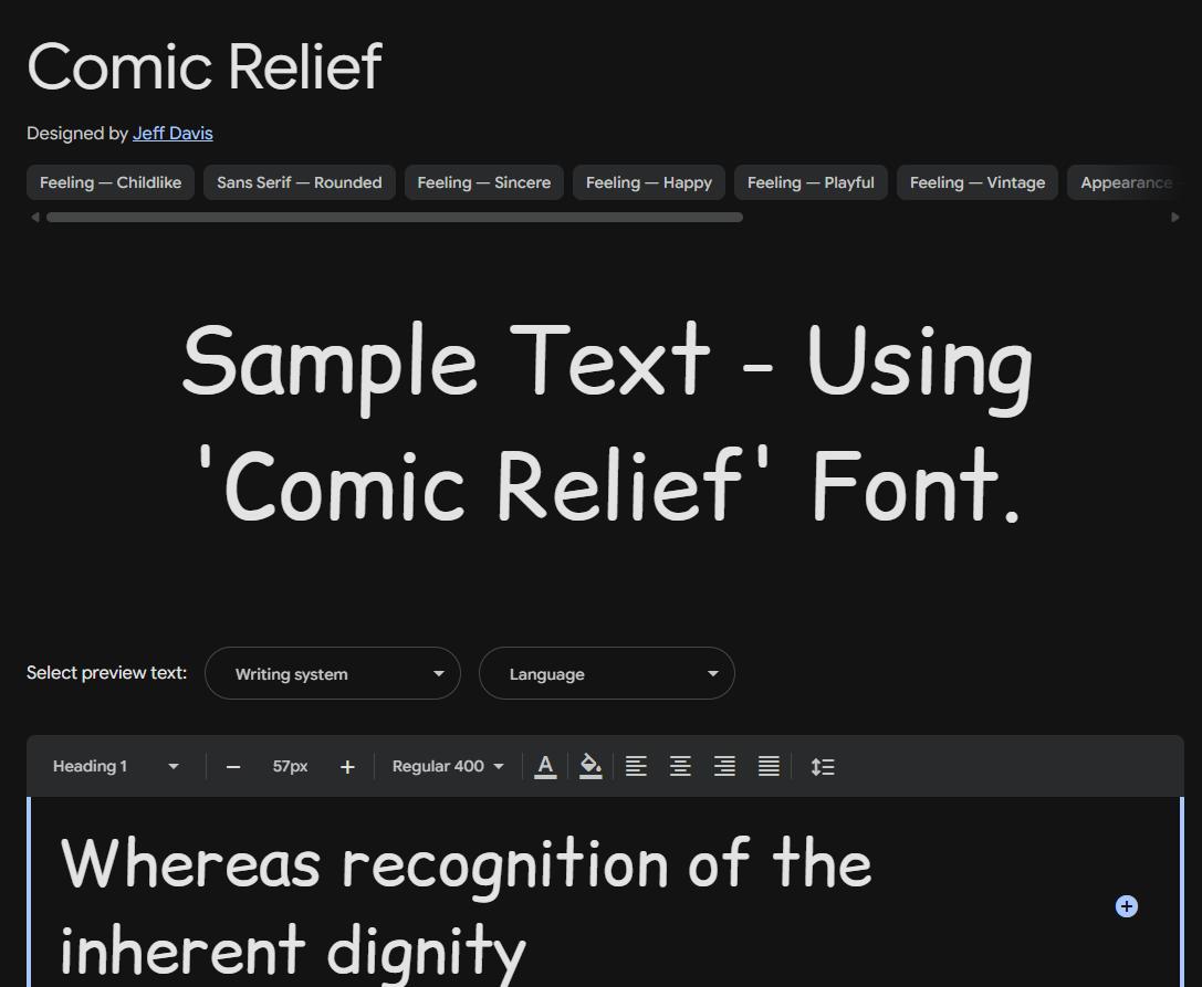 Image sample preview for text using Comic Relief font family