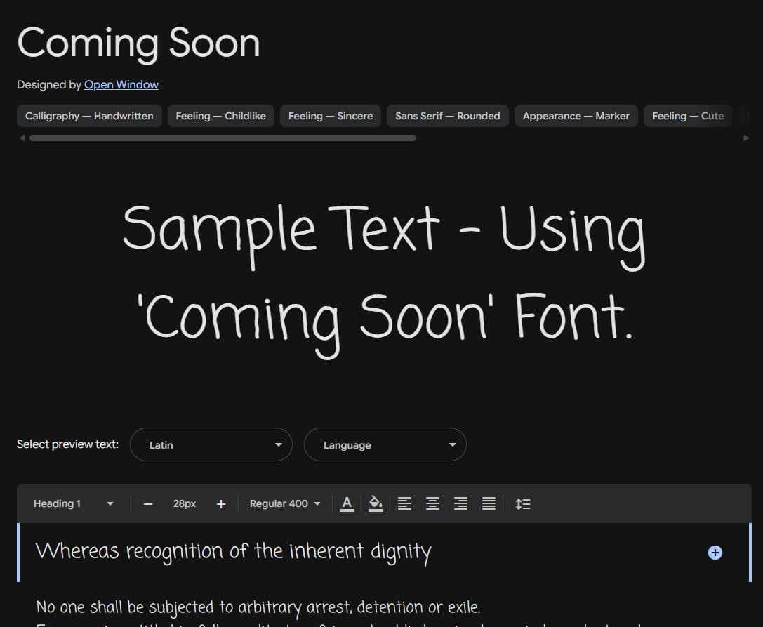 Image sample preview for text using Coming Soon font family