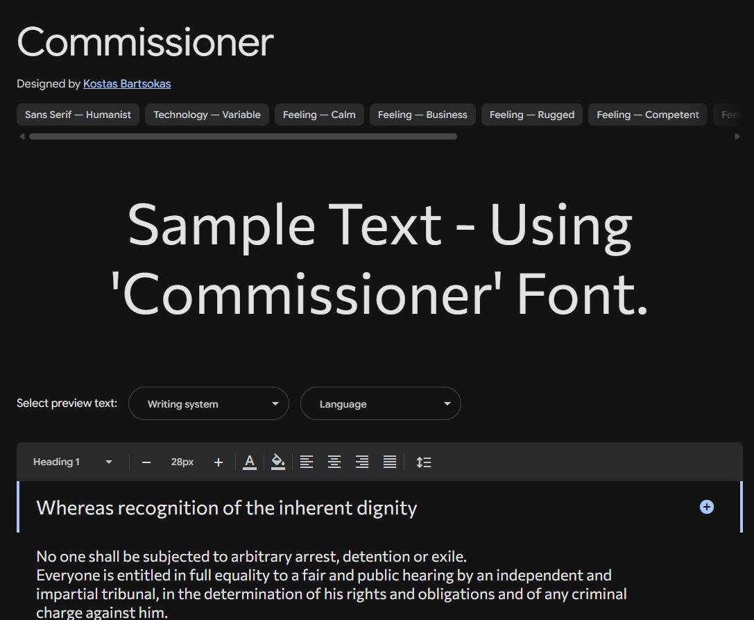 Image sample preview for text using Commissioner font family