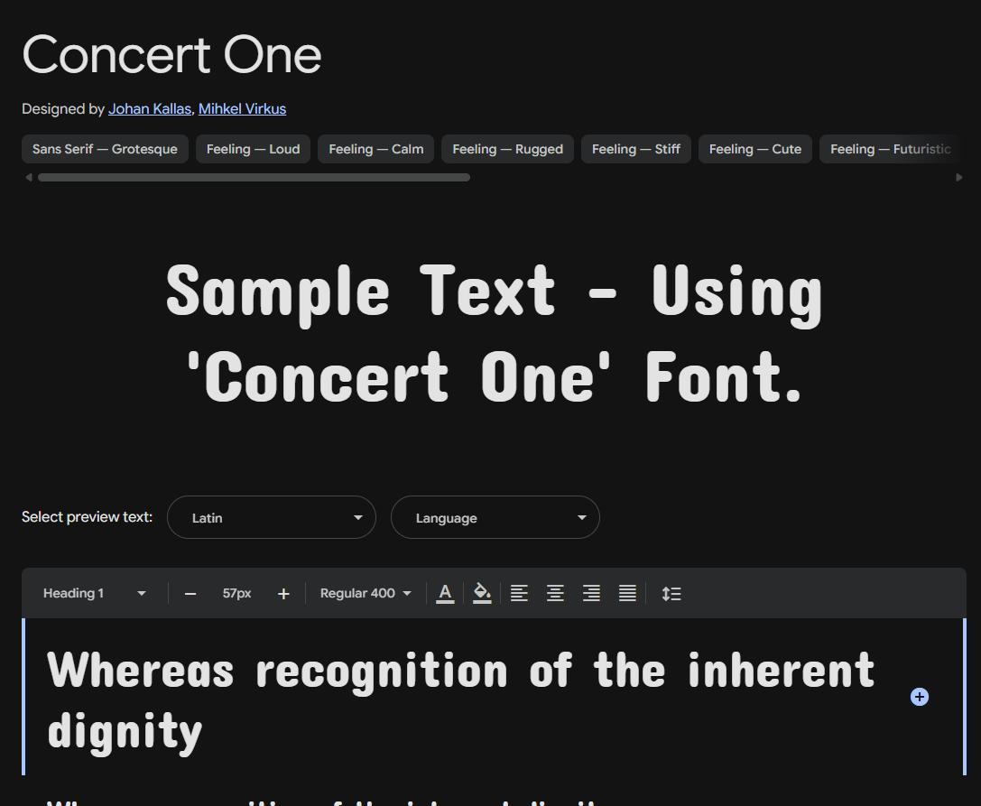 Image sample preview for text using Concert One font family