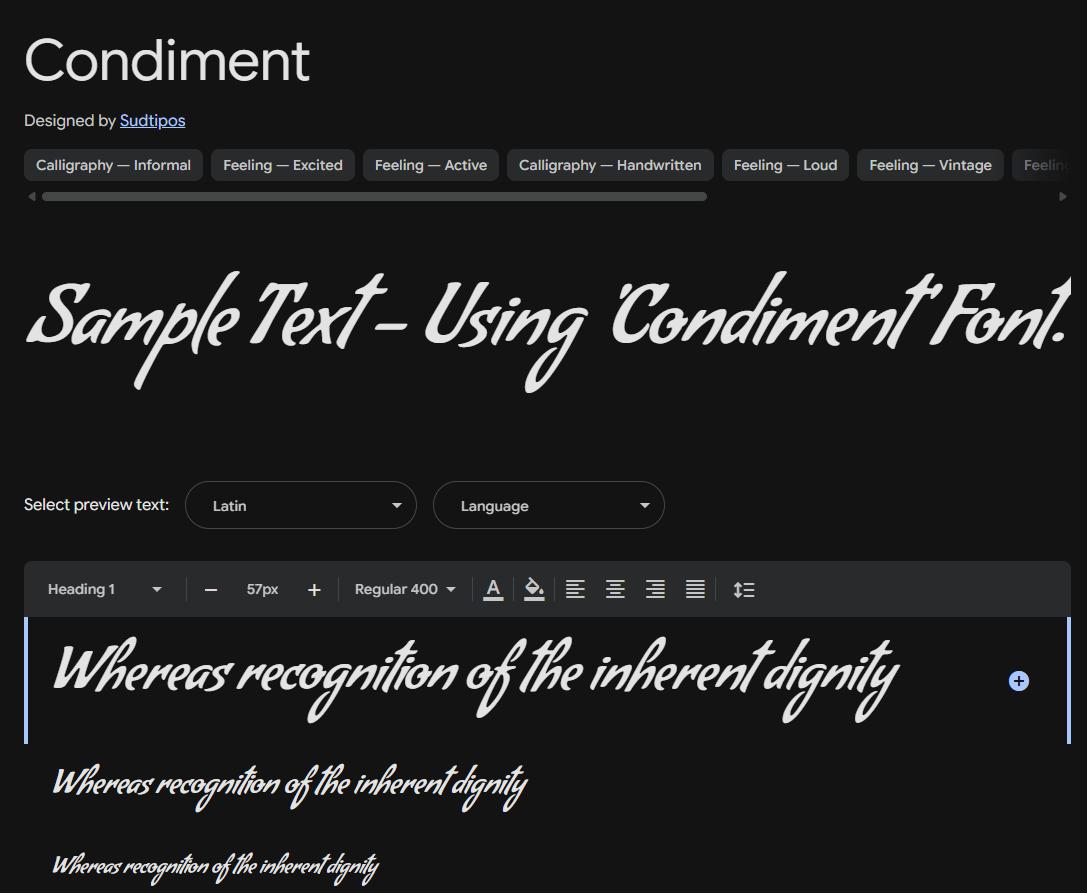 Image sample preview for text using Condiment font family