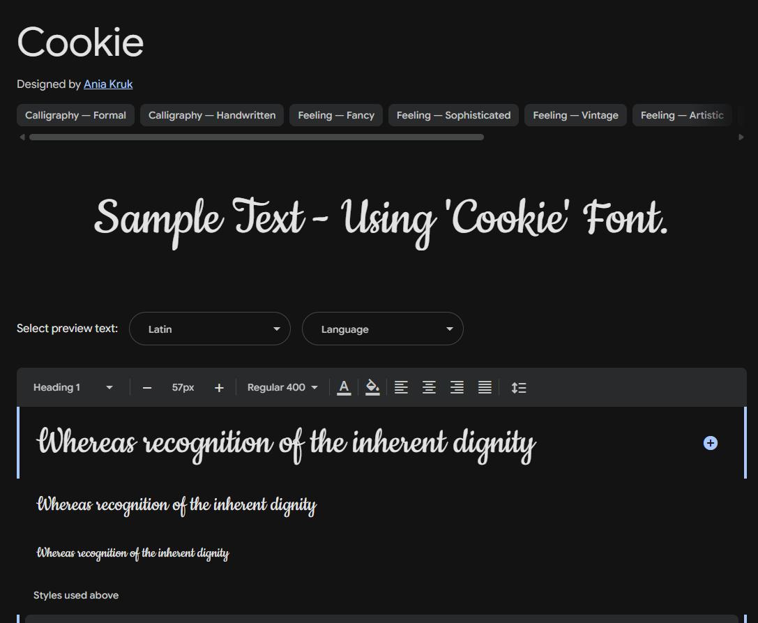 Image sample preview for text using Cookie font family