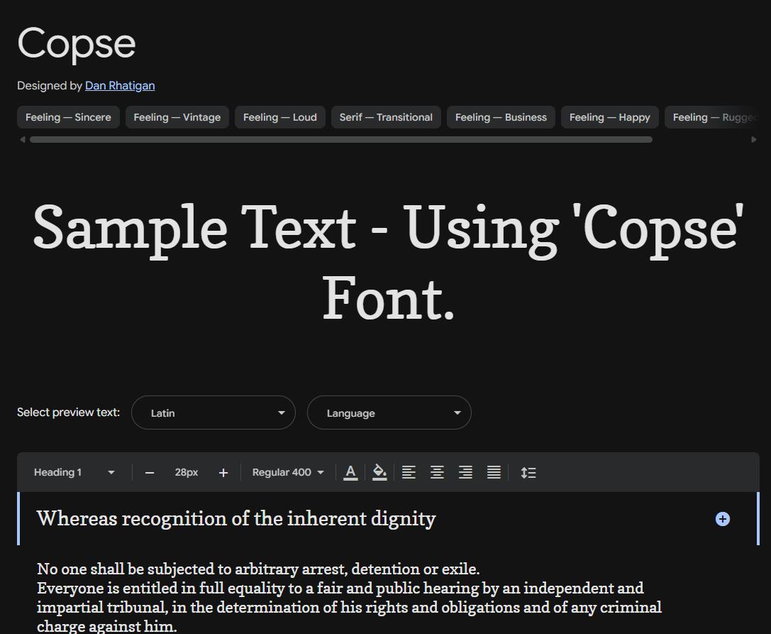 Image sample preview for text using Copse font family
