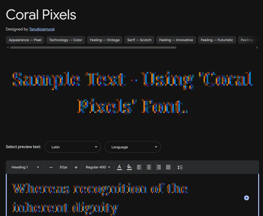 Image sample preview for text using Coral Pixels font family