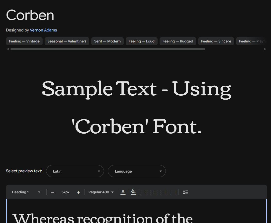 Image sample preview for text using Corben font family