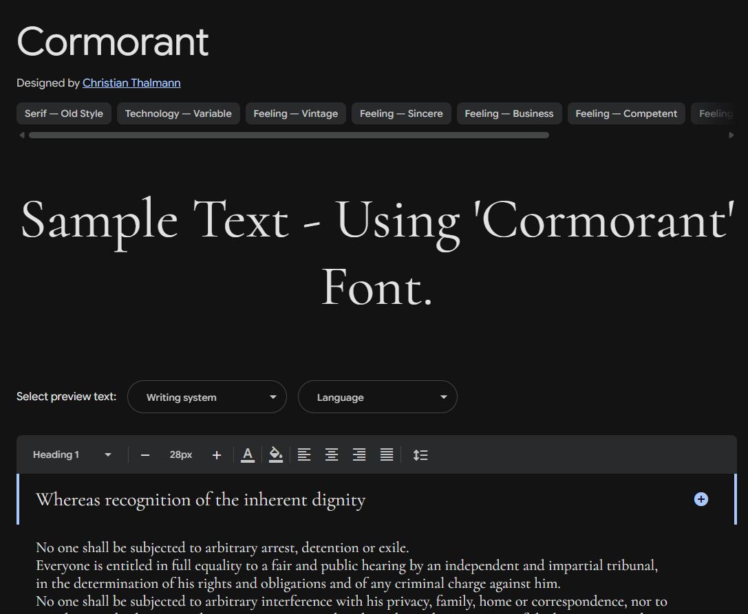 Image sample preview for text using Cormorant font family