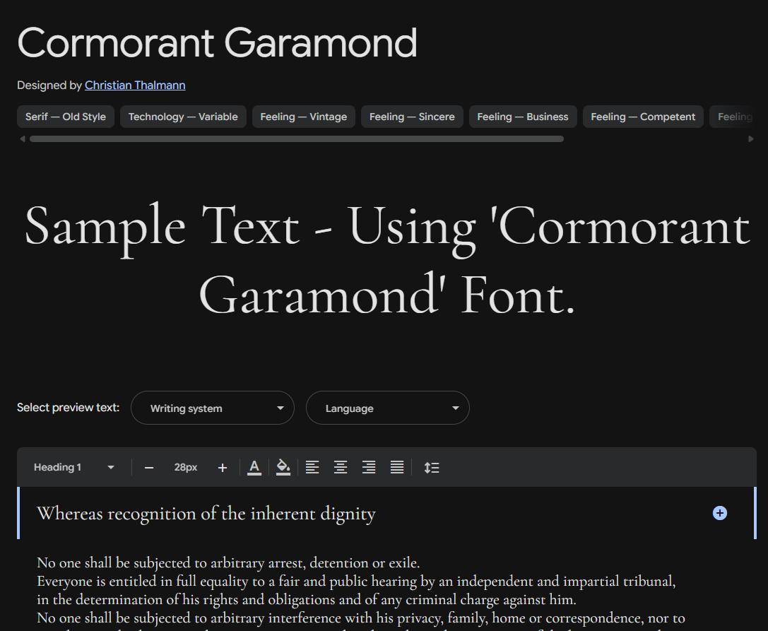 Image sample preview for text using Cormorant Garamond font family