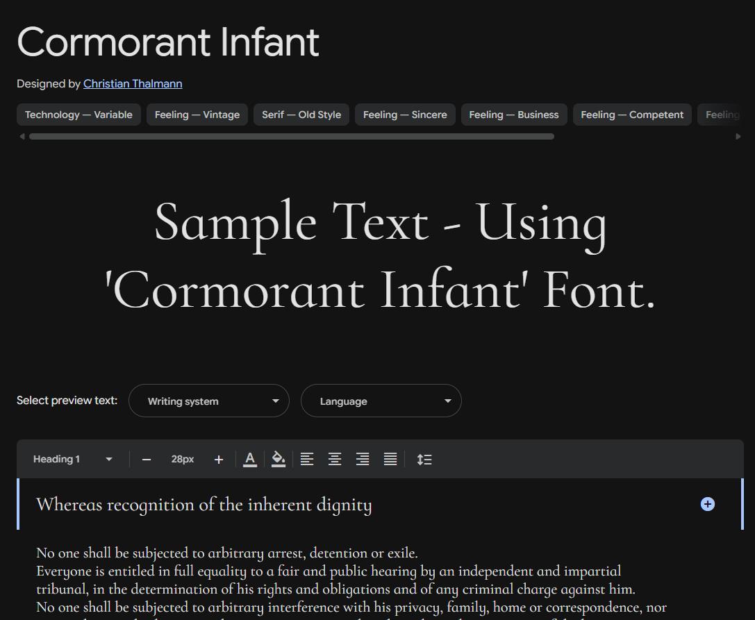 Image sample preview for text using Cormorant Infant font family