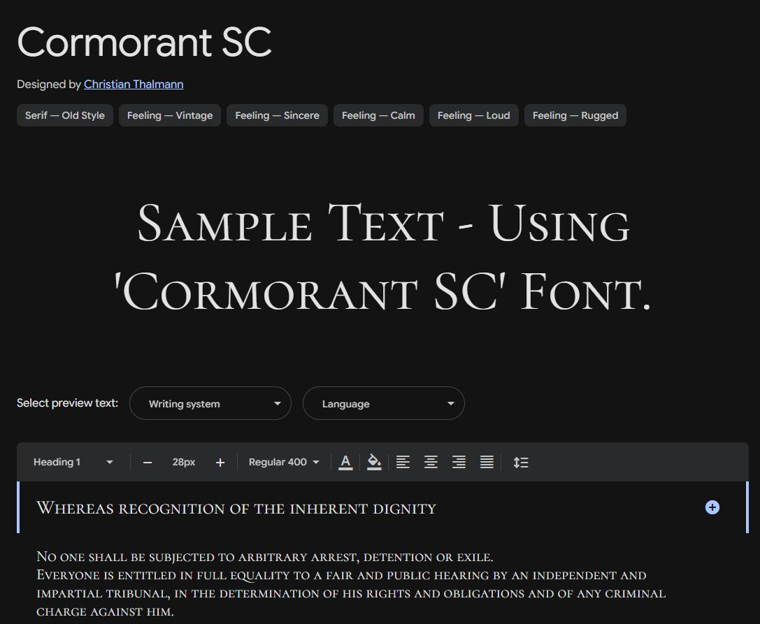 Image sample preview for text using Cormorant SC font family