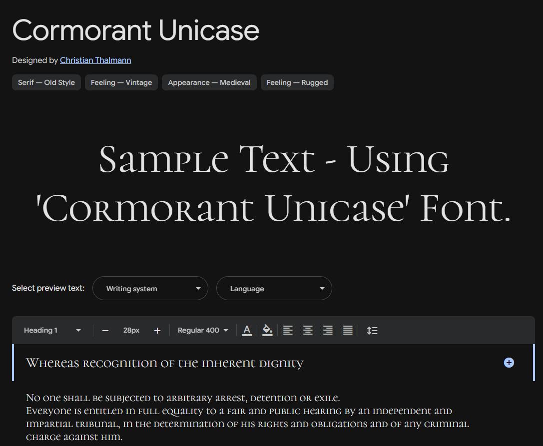 Image sample preview for text using Cormorant Unicase font family