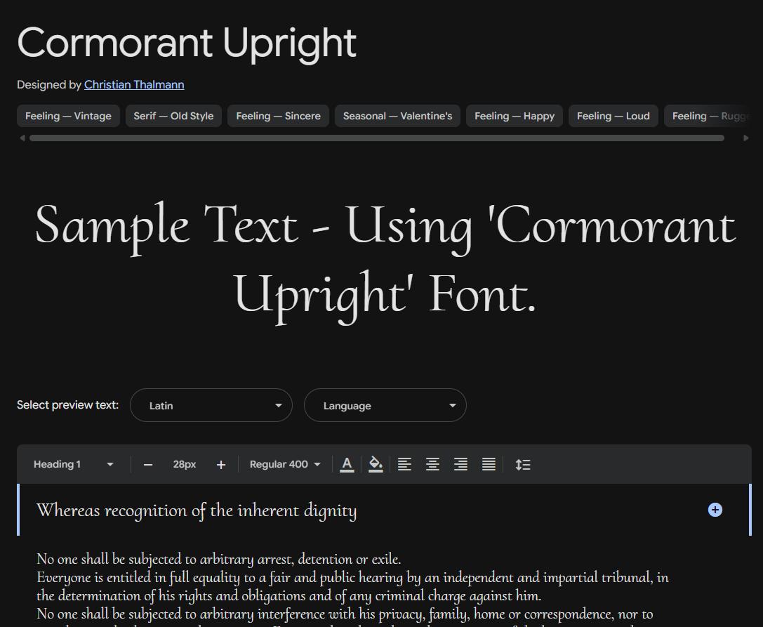 Image sample preview for text using Cormorant Upright font family