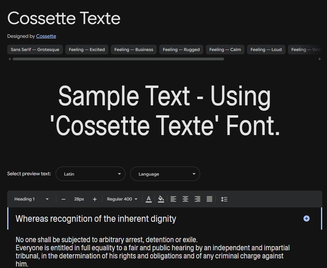 Image sample preview for text using Cossette Texte font family