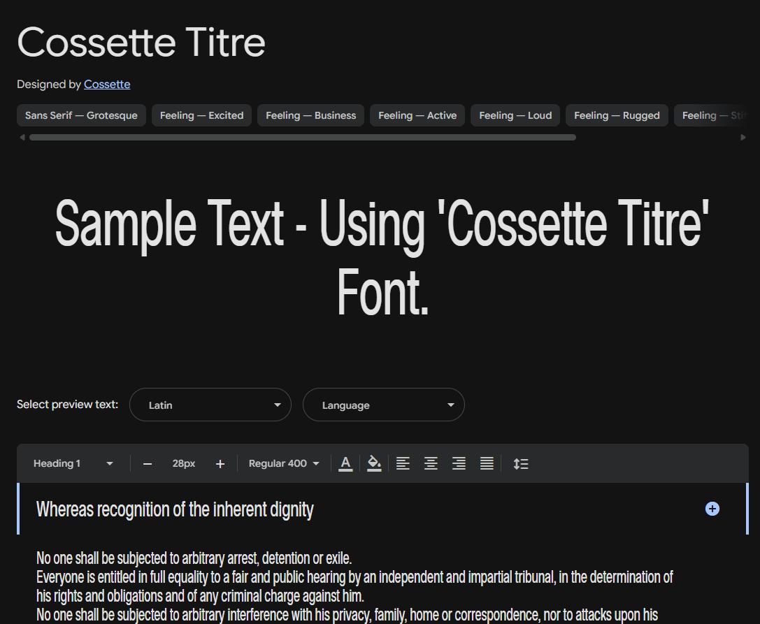 Image sample preview for text using Cossette Titre font family