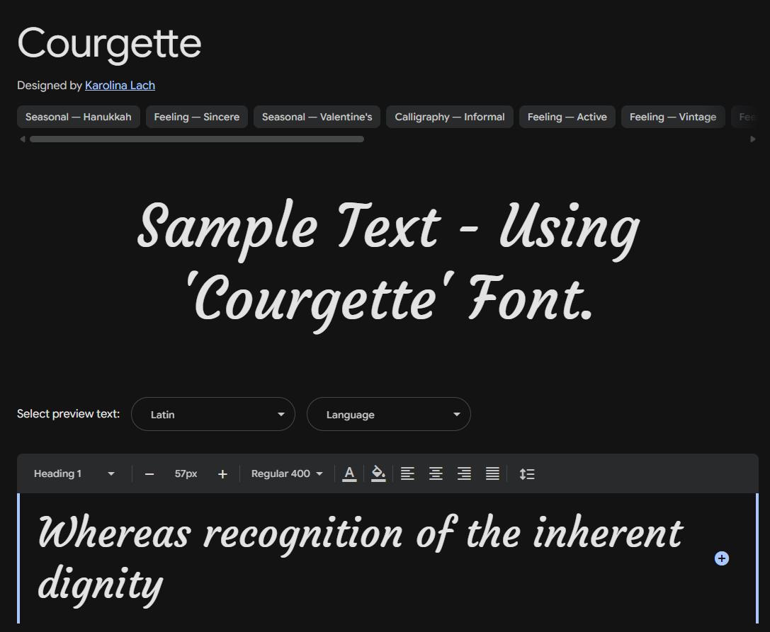 Image sample preview for text using Courgette font family