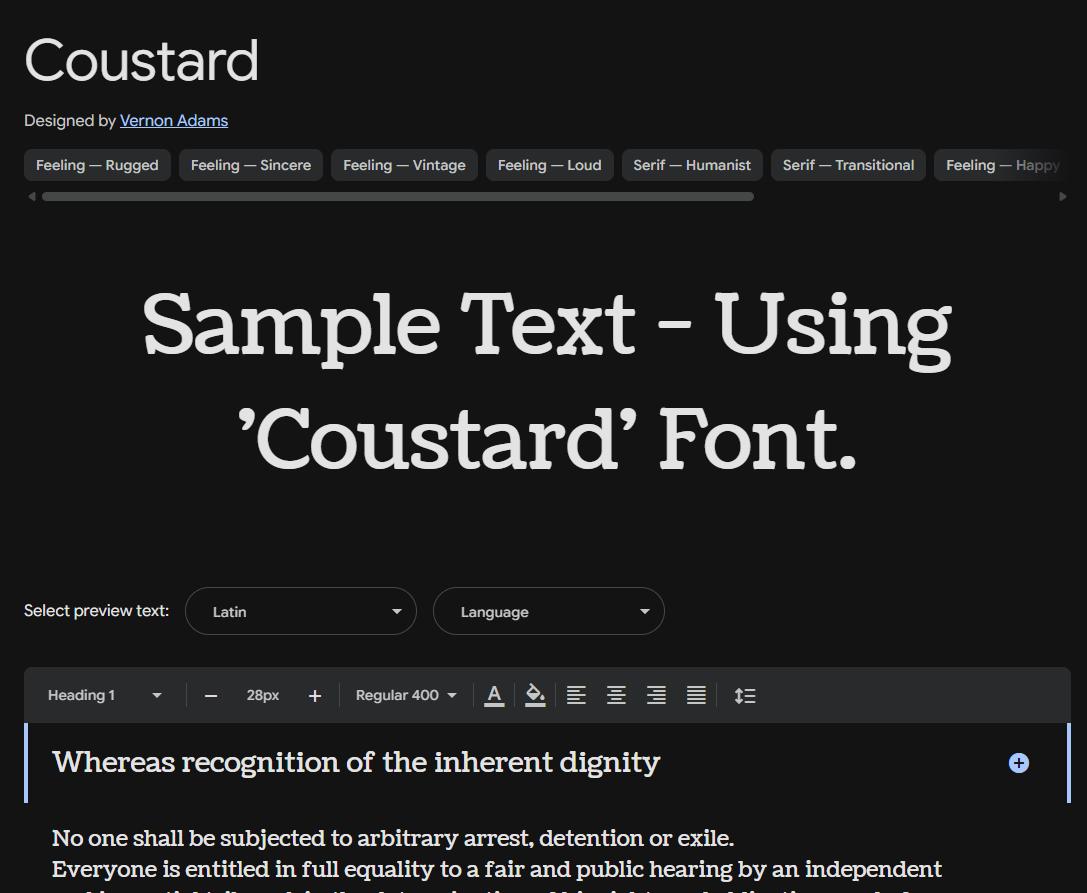 Image sample preview for text using Coustard font family