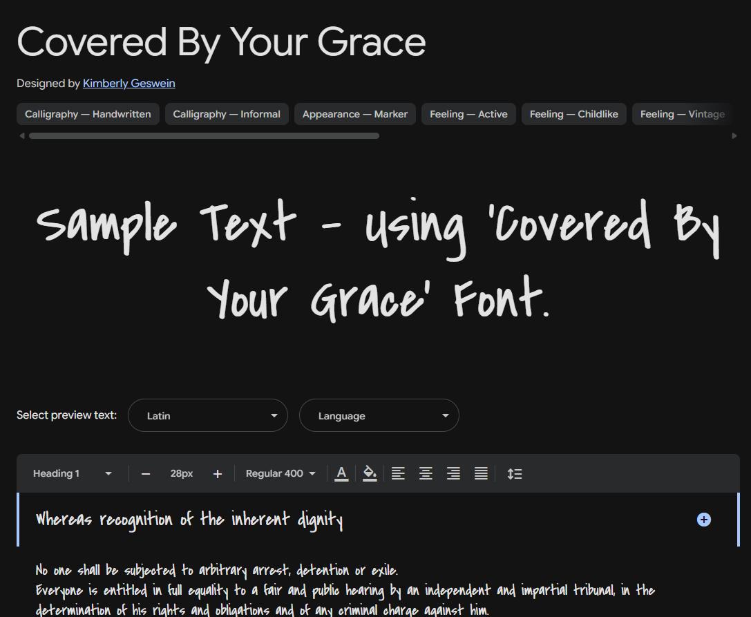 Image sample preview for text using Covered By Your Grace font family