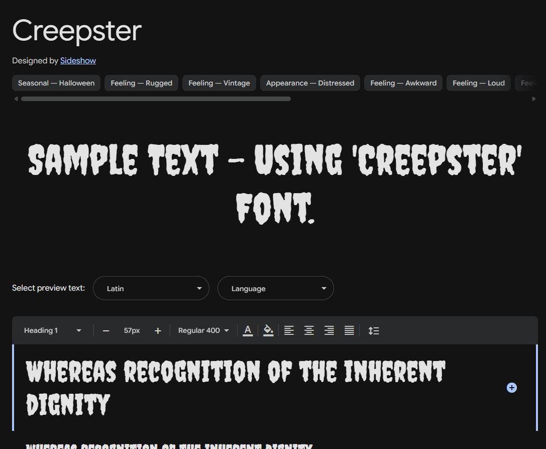 Image sample preview for text using Creepster font family