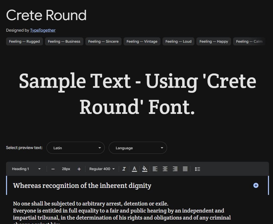 Image sample preview for text using Crete Round font family