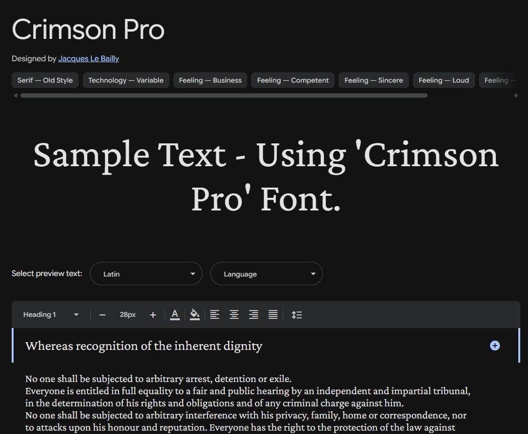 Image sample preview for text using Crimson Pro font family
