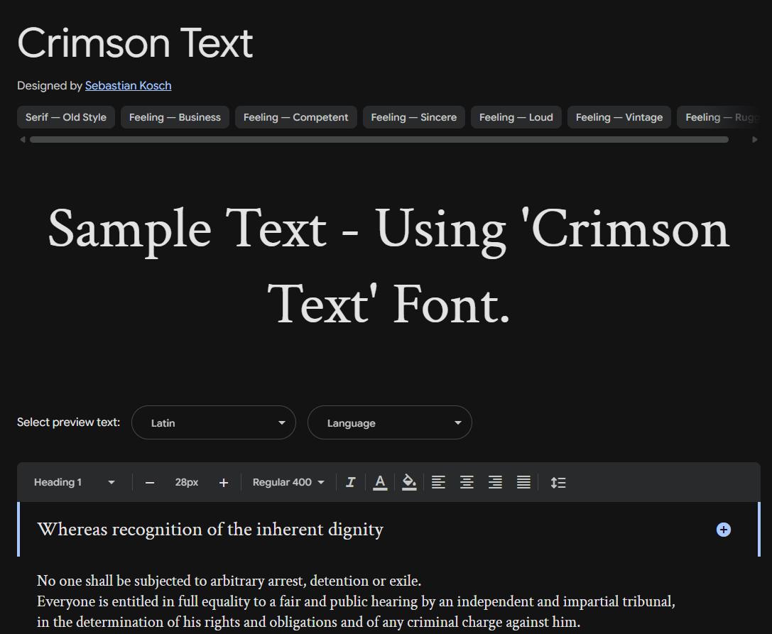 Image sample preview for text using Crimson Text font family