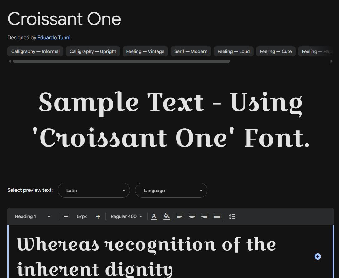 Image sample preview for text using Croissant One font family