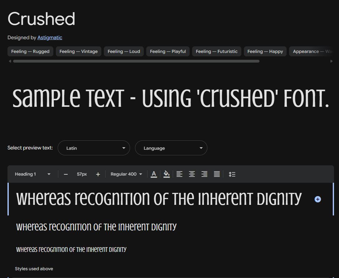 Image sample preview for text using Crushed font family