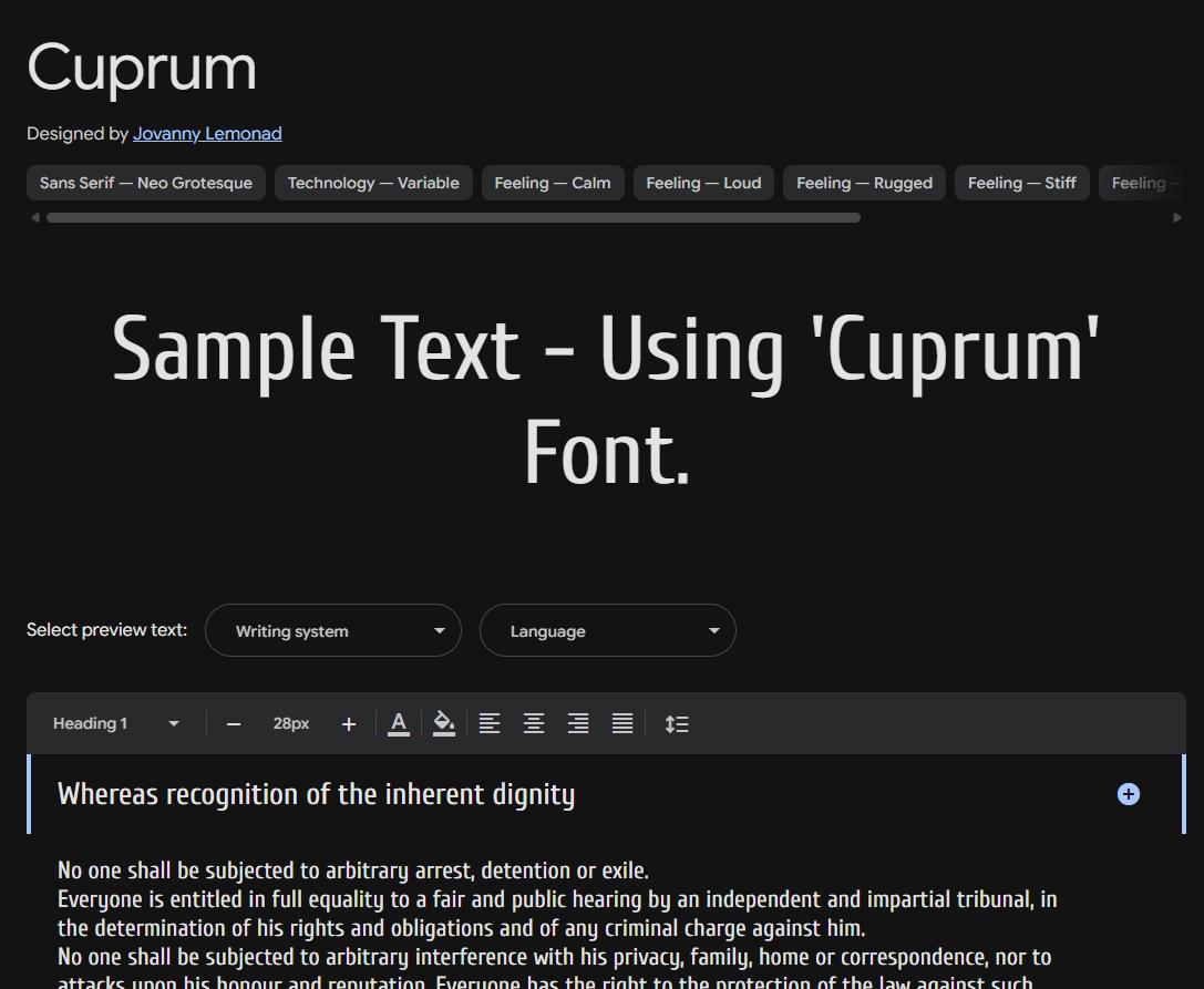 Image sample preview for text using Cuprum font family