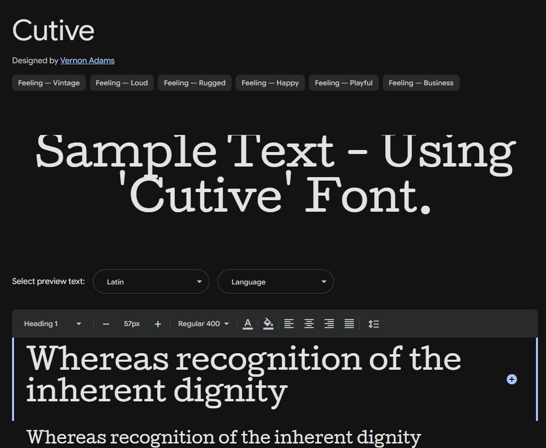 Image sample preview for text using Cutive font family