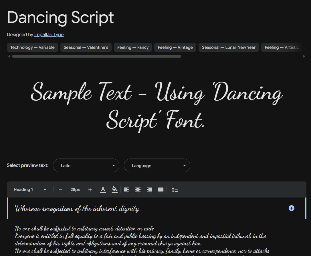 Image sample preview for text using Dancing Script font family