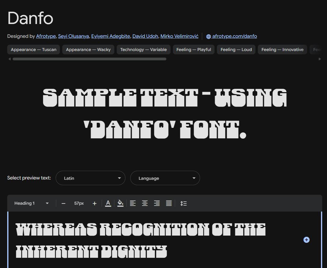Image sample preview for text using Danfo font family