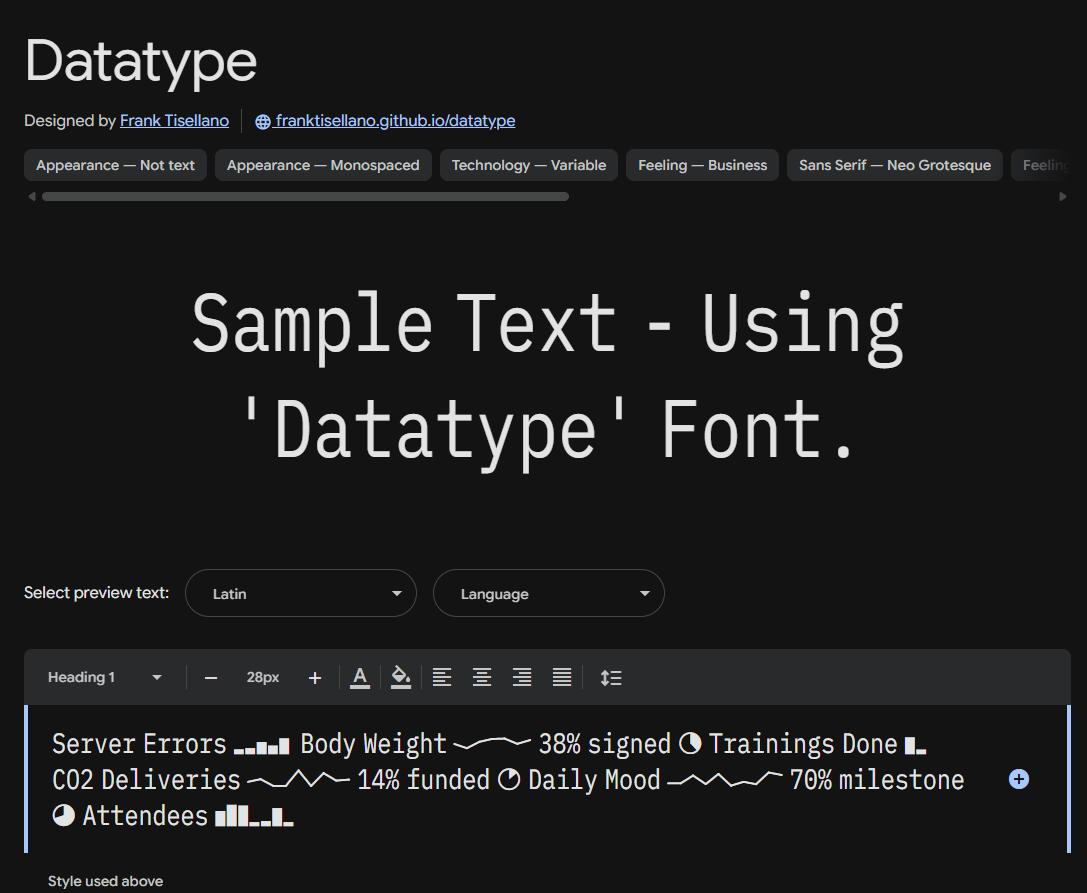 Image sample preview for text using Datatype font family