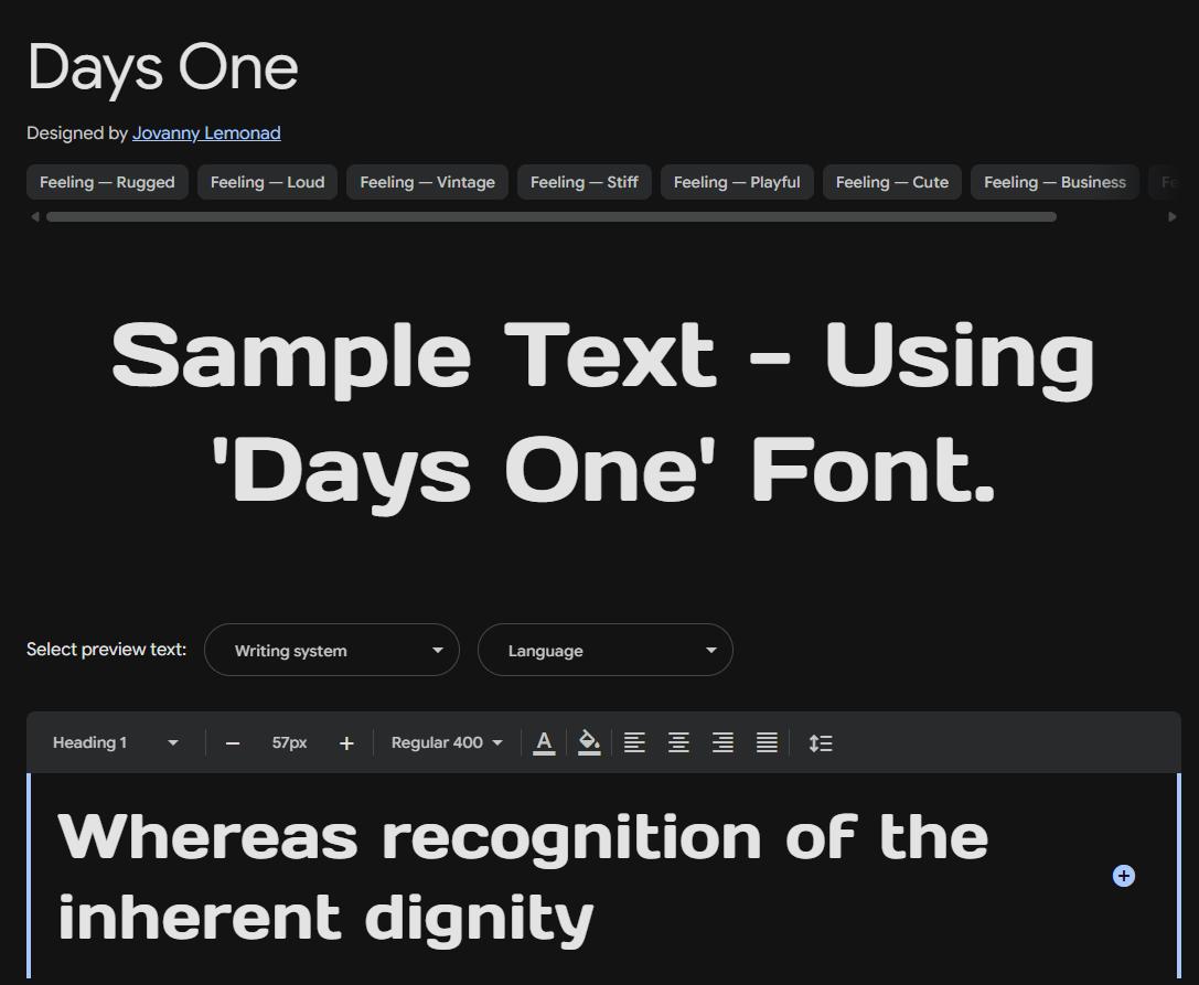 Image sample preview for text using Days One font family