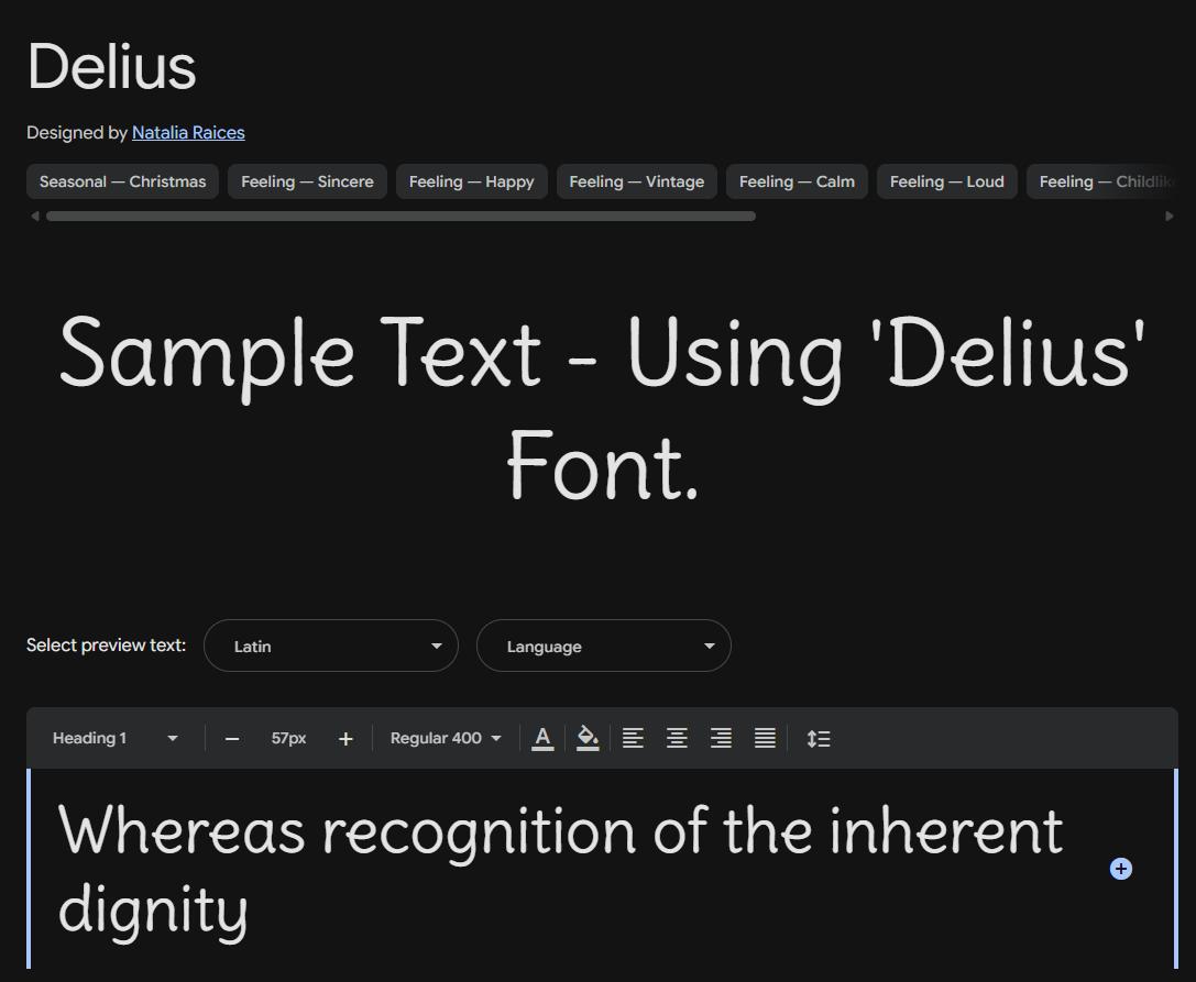 Image sample preview for text using Delius font family