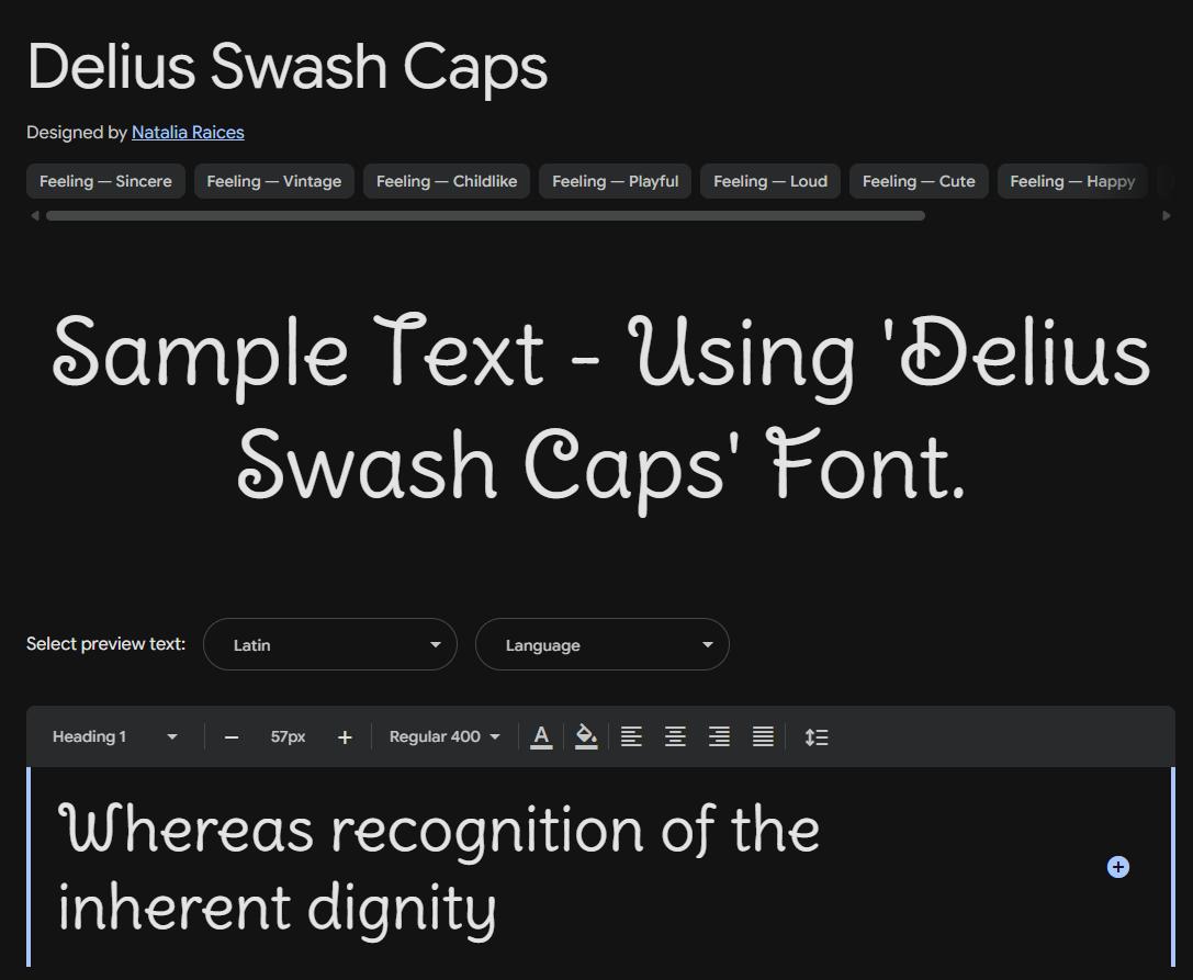 Image sample preview for text using Delius Swash Caps font family
