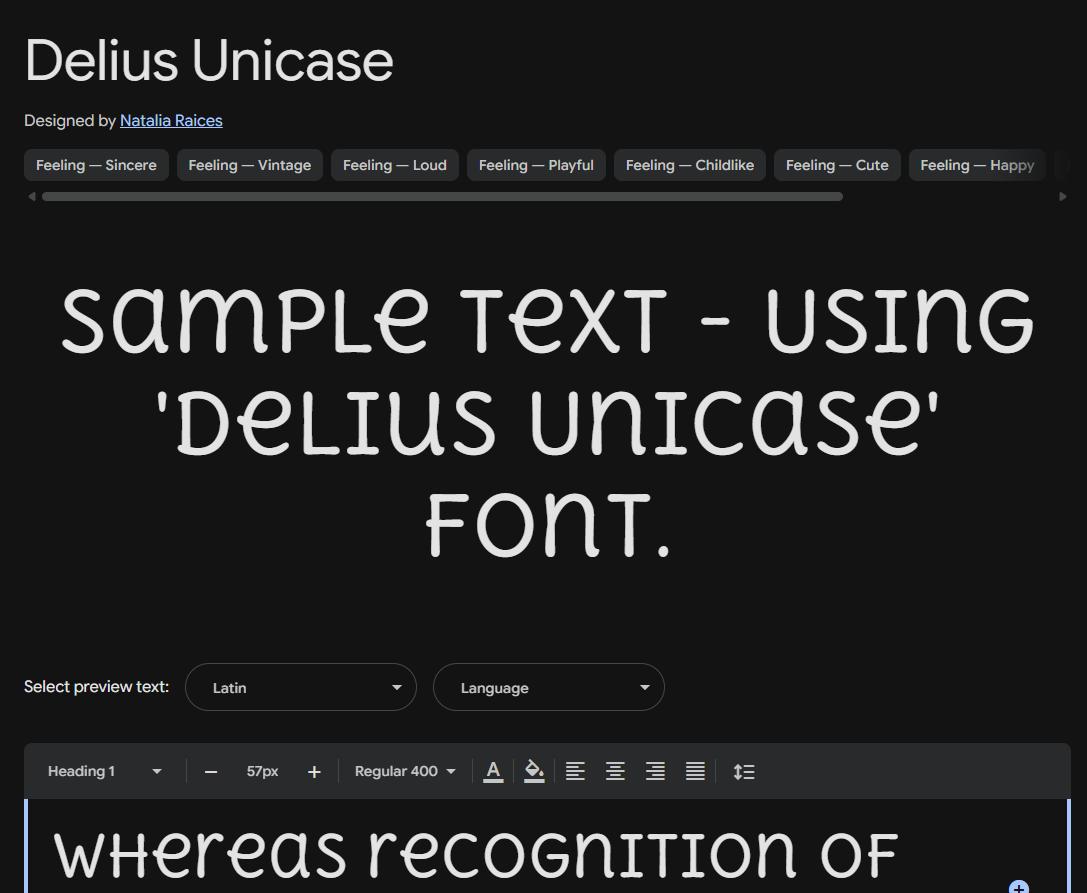 Image sample preview for text using Delius Unicase font family
