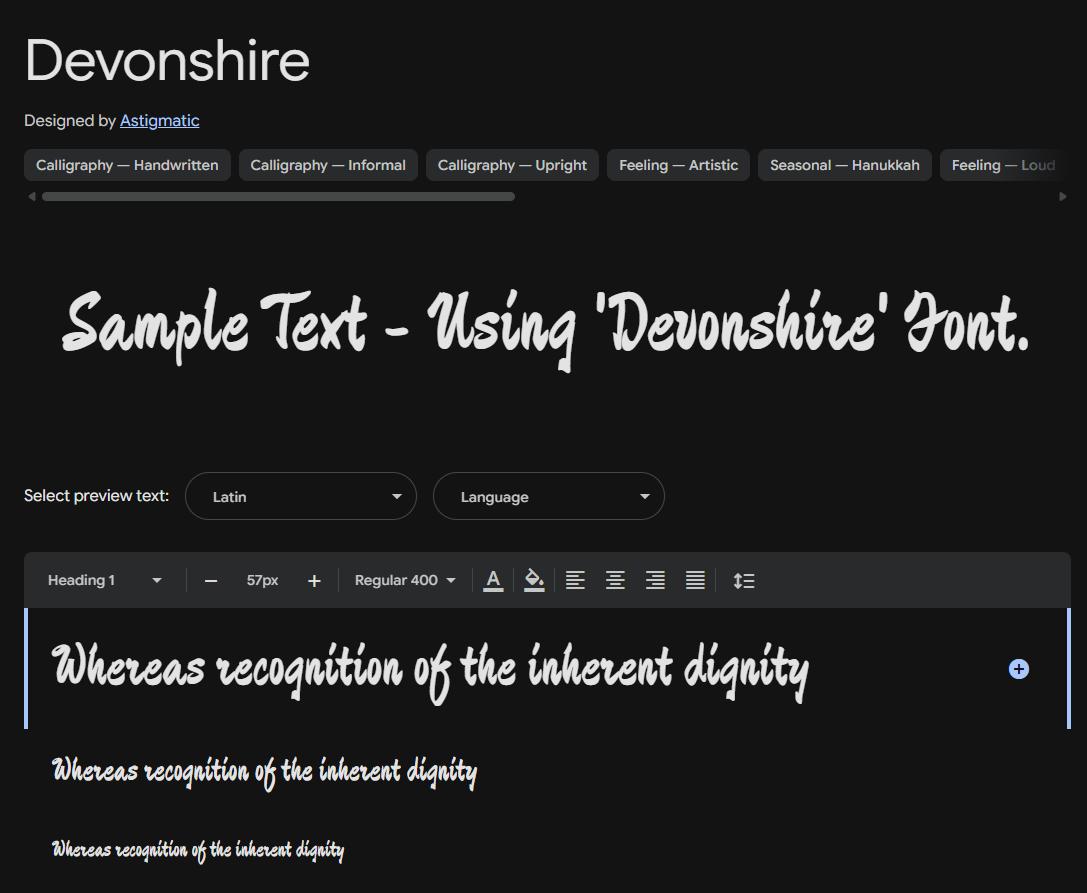 Image sample preview for text using Devonshire font family